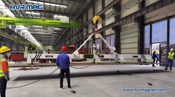 worker operating the electro permanent lifting magnet